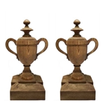 Pair English Oak Carved Urns