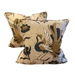 Pair Beige Batik Floral Pillows
