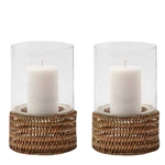 Pair Rattan Base Glass Hurricanes