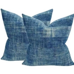 Pair Faded Indigo Mudcloth Pillows