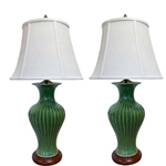 Pair Green Urn Table Lamps