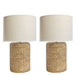 Pair Seagrass Cylinder Lamps