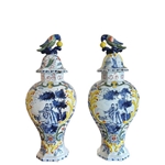Pair French Faience Lidded Jars