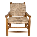 Pair Teak Rush Arm Chairs
