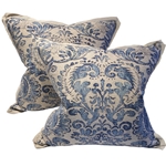 Pair Fortuny Style Blue Pillows