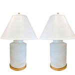 Pair Antique White Cylinder Lamps