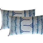 Pair Ethnic Indigo Lumbar Pillows
