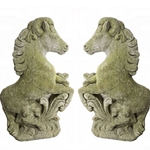 Pair English Stone Horse Sentries
