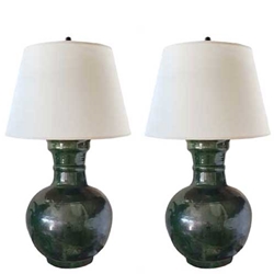 Pair Green Han Table Lamps