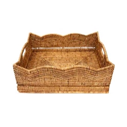 Rattan Scalloped Tray; Sm.