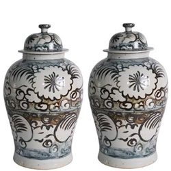 Pair Sea Flower Temple Jars