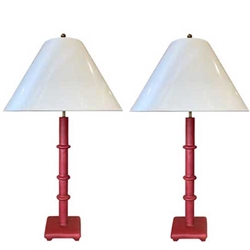 Pair Red Gesso Table Lamps