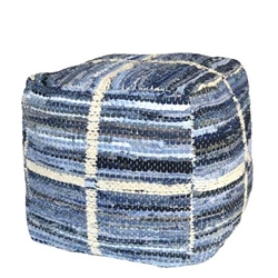 Blue and White Rag Pouf