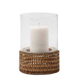 Pair Rattan Base Glass Hurricanes; Lg.