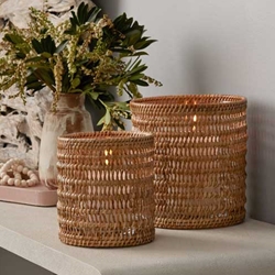 Pair Open Weave Rattan Hurricanes