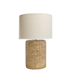 Pair Seagrass Cylinder Lamps