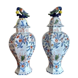 Pair French Faience Lidded Jars