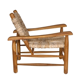 Pair Teak Rush Arm Chairs