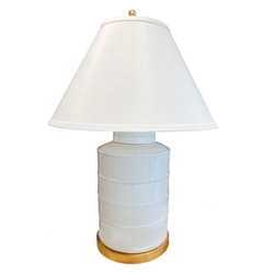 Pair Antique White Cylinder Lamps