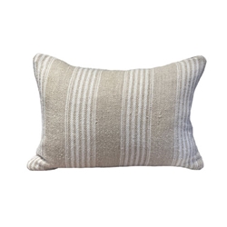 Pair Beige Striped Lumbar Pillows