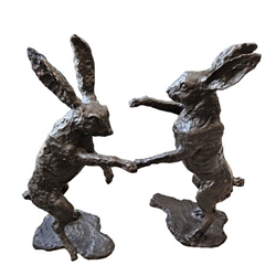 Pair English Bronze Hares